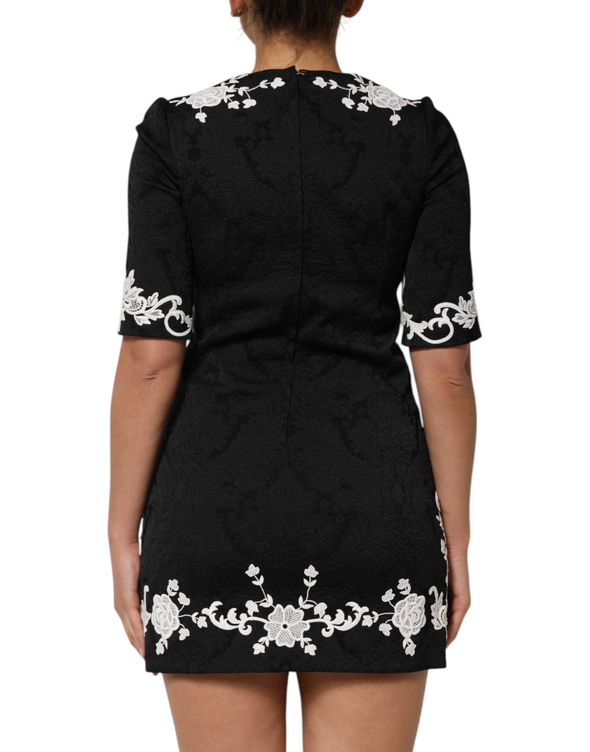 Dolce & Gabbana Black Lace Trim Short Sleeves A-line Dress