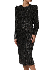 Dolce & Gabbana Black Sequin Bouclé Tweed Sheath Dress