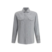 Brunello Cucinelli Gray Cotton Pattern Shirt