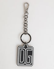 Dolce & Gabbana Black White DG Rubber Logo Silver Men Keychain Keyring