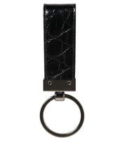 Dolce & Gabbana Black Leather Logo Metal Ring Keychain Holder Men Keyring