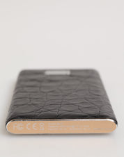 Dolce & Gabbana Black Leather Exotic Skin 3000mAh Power Bank Charger USB