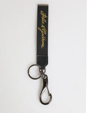 Dolce & Gabbana Black Yellow Polyester DG Logo Silver Keychain Keyring