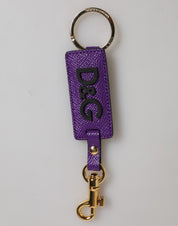 Dolce & Gabbana Purple DG Logo Leather Gold Tone Metal Keyring Keychain