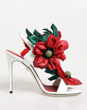 Dolce & Gabbana White Red Floral Detailing Sandals Shoes