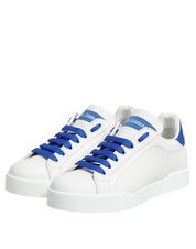 Dolce & Gabbana White Blue Leather Low Top Sneakers Shoes
