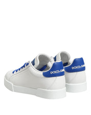 Dolce & Gabbana White Blue Leather Low Top Sneakers Shoes