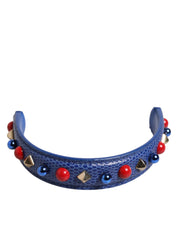 Dolce & Gabbana Blue Embellished Leather Bag Handle Women Shoulder Strap