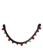 Dolce & Gabbana Black Embellished Leather Bag Handle Women Shoulder Strap