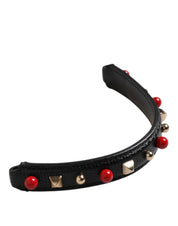 Dolce & Gabbana Black Embellished Leather Bag Handle Women Shoulder Strap