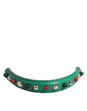 Dolce & Gabbana Green Embellished Leather Bag Handle Women Shoulder Strap