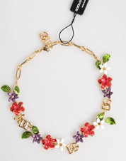 Dolce & Gabbana Gold Brass Logo Detail Floral Fashion Jewelry Necklace