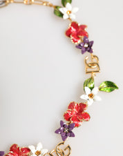 Dolce & Gabbana Gold Brass Logo Detail Floral Fashion Jewelry Necklace