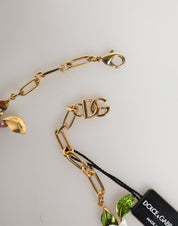 Dolce & Gabbana Gold Brass Logo Detail Floral Fashion Jewelry Necklace