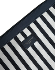 Dolce & Gabbana Black White Striped Logo Plaque Clutch Borse Pouch Bag