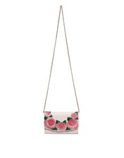 Dolce & Gabbana White Floral Leather Wallet Crossbody Gold Chain Bag