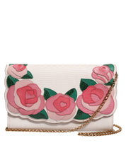 Dolce & Gabbana White Floral Leather Wallet Crossbody Gold Chain Bag
