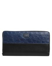 Dolce & Gabbana Black Blue Exotic Leather Men Continental Clutch Wallet