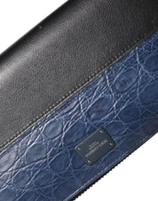 Dolce & Gabbana Black Blue Exotic Leather Men Continental Clutch Wallet