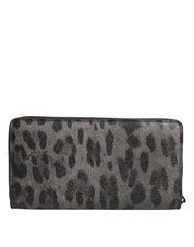 Dolce & Gabbana Black Gray Leopard Leather Zip Around Continental Wallet
