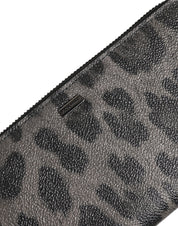 Dolce & Gabbana Black Gray Leopard Leather Zip Around Continental Wallet
