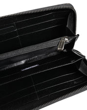 Dolce & Gabbana Black Gray Leopard Leather Zip Around Continental Wallet