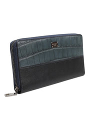Dolce & Gabbana Black Blue Exotic Leather Men Continental Clutch Wallet