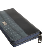 Dolce & Gabbana Black Blue Exotic Leather Men Continental Clutch Wallet