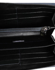 Dolce & Gabbana Black Blue Exotic Leather Men Continental Clutch Wallet
