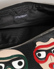 Dolce & Gabbana Black Leather #DGFAMILY Embellished Men Clutch Pouch Bag