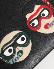 Dolce & Gabbana Black Leather #DGFAMILY Embellished Men Clutch Pouch Bag