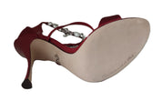 Dolce & Gabbana Red Satin Crystals Keira Sandals Heels Shoes