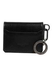 Dolce & Gabbana Wallet Black Leather Logo Embossed Key Chain Card Holder Wallet