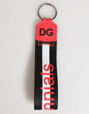 Dolce & Gabbana Red White DG Logo Polyester Brass Holder Keychain Keyring