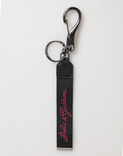 Dolce & Gabbana Black Burgundy Polyester DG Logo Men Keychain Keyring