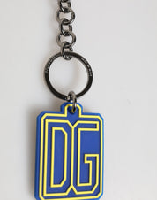 Dolce & Gabbana Blue Yellow DG Rubber Logo Silver Men Keychain Keyring