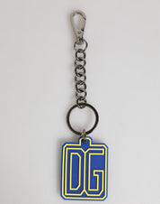 Dolce & Gabbana Blue Yellow DG Rubber Logo Silver Men Keychain Keyring
