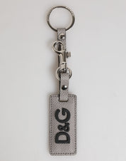 Dolce & Gabbana Gray Leather Logo Metal Ring Keychain Holder Men Keyring
