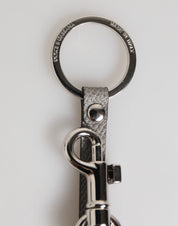 Dolce & Gabbana Gray Leather Logo Metal Ring Keychain Holder Men Keyring