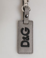 Dolce & Gabbana Gray Leather Logo Metal Ring Keychain Holder Men Keyring