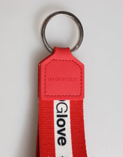 Dolce & Gabbana Red Logo Polyester Silver Brass Holder Keychain Men Keyring