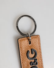 Dolce & Gabbana Brown Leather Logo Metal Ring Keychain Holder Men Keyring