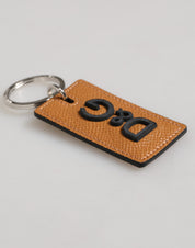 Dolce & Gabbana Brown Leather Logo Metal Ring Keychain Holder Men Keyring