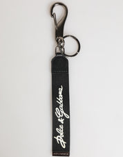 Dolce & Gabbana Black White Polyester DG Logo Silver Men Keychain Keyring