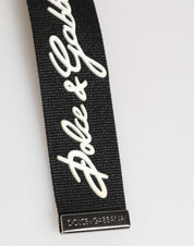 Dolce & Gabbana Black White Polyester DG Logo Silver Men Keychain Keyring