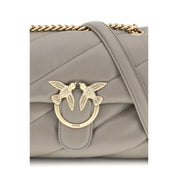PINKO Gray Calf Leather Bos Taurus Shoulder Bag