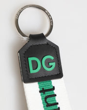 Dolce & Gabbana Green Logo Polyester Silver Brass Holder Keychain Keyring