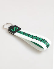 Dolce & Gabbana Green Logo Polyester Silver Brass Holder Keychain Keyring