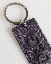 Dolce & Gabbana Violet Leather Logo Metal Ring Men Keychain Keyring