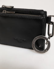 Dolce & Gabbana Black Leather Zipped Card Holder Coin Purse Keyring Wallet